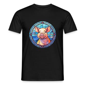 Cochon vitrail coloré dessin animé Kawaii Animal - T-shirt homme - noir - Devant - AI Model Male 178 light (178cm)
