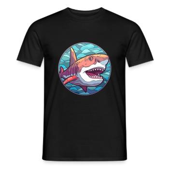 Requin vitrail coloré dessin animé Kawaii Animal - T-shirt homme - noir - Devant - AI Model Male 178 light (178cm)