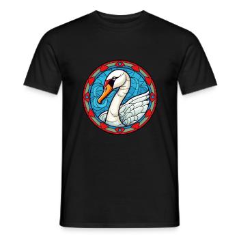 Schwanen-Buntglas-Cartoon-Kawaii-Tier - Männer T-Shirt - Schwarz - Vorne - AI Model Male 178 light (178cm)