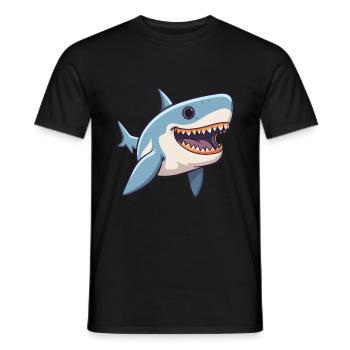 Requin mignon heureux kawaii dessin animé Clipart Animal - T-shirt homme - noir - Devant - AI Model Male 178 light (178cm)