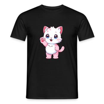 Katze niedlich glücklich kawaii cartoon clipart tier - Männer T-Shirt - Schwarz - Vorne - AI Model Male 178 light (178cm)