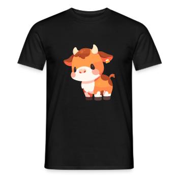 Vache Mignon Heureux Kawaii Dessin Animé Clipart Animal - T-shirt homme - noir - Devant - AI Model Male 178 light (178cm)