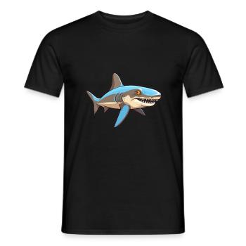 Requin mignon heureux kawaii dessin animé Clipart Animal - T-shirt homme - noir - Devant - AI Model Male 178 light (178cm)
