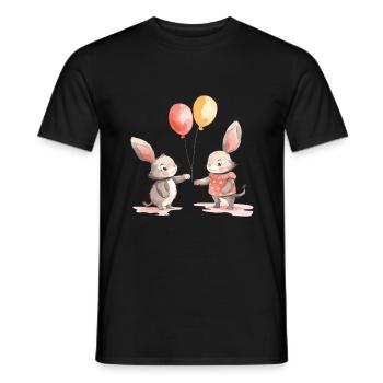 Rabbits Kawaii Cartoon Pet Playing With Balloons - Men's T-Shirt - black - Front - AI Model Male 178 light (178cm)