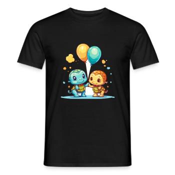 Turtles Kawaii Cartoon Pet Playing With Balloons - Men's T-Shirt - black - Front - AI Model Male 178 light (178cm)