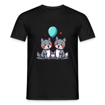 Wölfe Kawaii Cartoon Haustier spielt mit Luftballons - Männer T-Shirt - Schwarz - Vorne - AI Model Male 178 light (178cm)