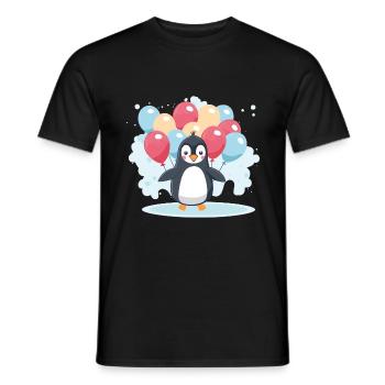 Pinguin Kawaii Cartoon Haustier spielt mit Luftballons - Männer T-Shirt - Schwarz - Vorne - AI Model Male 178 light (178cm)
