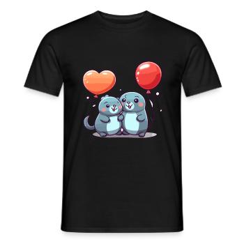 Sceaux kawaii dessin animé animal de compagnie jouant avec des ballons - T-shirt homme - noir - Devant - AI Model Male 178 light (178cm)