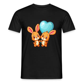Rabbits Kawaii Cartoon Pet Playing With Balloons - Men's T-Shirt - black - Front - AI Model Male 178 light (178cm)