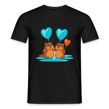 Beavers Kawaii Cartoon Pet Playing With Balloons - Men's T-Shirt - black - Front - AI Model Male 178 light (178cm)