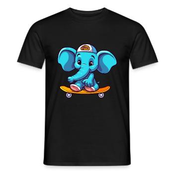 Funny Elephant Kawaii Cartoon Playing Skateboard - Men's T-Shirt - black - Front - AI Model Male 178 light (178cm)