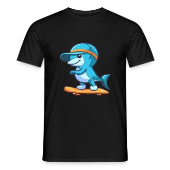 Funny Dolphin Kawaii Cartoon Playing Skateboard - Men's T-Shirt - black - Front - AI Model Male 178 light (178cm)