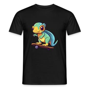 Funny Chameleon Kawaii Cartoon Playing Skateboard - Men's T-Shirt - black - Front - AI Model Male 178 light (178cm)