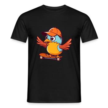 Funny Bird Kawaii Cartoon Pet Playing Skateboard - Men's T-Shirt - black - Front - AI Model Male 178 light (178cm)