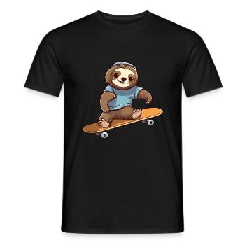 Funny Sloth Kawaii Cartoon Pet Playing Skateboard - Men's T-Shirt - black - Front - AI Model Male 178 light (178cm)