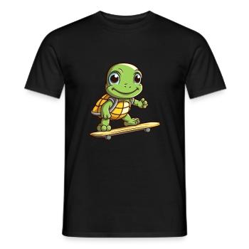 Funny Turtle Kawaii Cartoon Pet Playing Skateboard - Men's T-Shirt - black - Front - AI Model Male 178 light (178cm)
