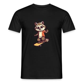 Lustiger Waschbär Kawaii Cartoon spielt Skateboard - Männer T-Shirt - Schwarz - Vorne - AI Model Male 178 light (178cm)