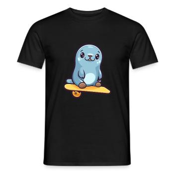 Lustige Robbe Kawaii Cartoon Haustier spielt Skateboard - Männer T-Shirt - Schwarz - Vorne - AI Model Male 178 light (178cm)