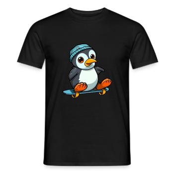 Lustiger Pinguin Kawaii Cartoon spielt Skateboard - Männer T-Shirt - Schwarz - Vorne - AI Model Male 178 light (178cm)