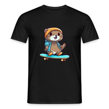 Drôle Loutre Kawaii Cartoon Pet Jouer Skateboard - T-shirt homme - noir - Devant - AI Model Male 178 light (178cm)
