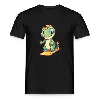 Lustiger Drache Kawaii Cartoon Haustier spielt Skateboard - Männer T-Shirt - Schwarz - Vorne - AI Model Male 178 light (178cm)