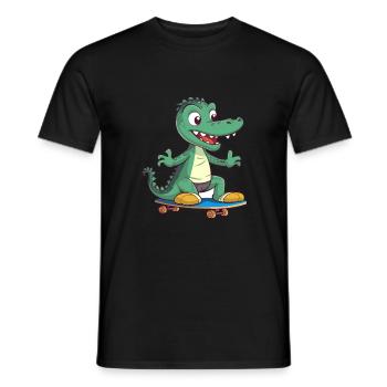 Lustiges Krokodil Kawaii Cartoon spielt Skateboard - Männer T-Shirt - Schwarz - Vorne - AI Model Male 178 light (178cm)