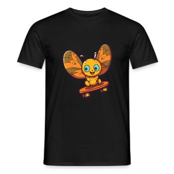Lustige Schmetterlings-Kawaii-Karikatur, die Skateboard spielt - Männer T-Shirt - Schwarz - Vorne - AI Model Male 178 light (178cm)