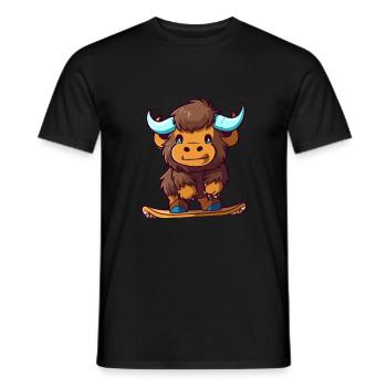 Lustige Bison Kawaii Cartoon Haustier spielt Skateboard - Männer T-Shirt - Schwarz - Vorne - AI Model Male 178 light (178cm)