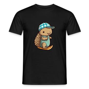 Funny Armadillo Kawaii Cartoon Playing Skateboard - Men's T-Shirt - black - Front - AI Model Male 178 light (178cm)