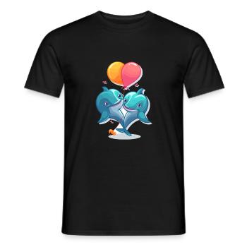 Delfine Kawaii Cartoon Haustier spielt mit Luftballons - Männer T-Shirt - Schwarz - Vorne - AI Model Male 178 light (178cm)