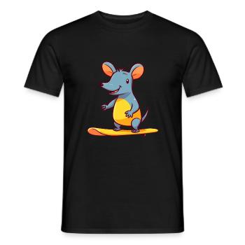 Funny Aardvark Kawaii Cartoon Playing Skateboard - Men's T-Shirt - black - Front - AI Model Male 178 light (178cm)
