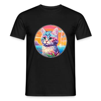 Bambino Chat Race Aquarelle Dessin Animé Kawaii Animal De Compagnie - T-shirt homme - noir - Devant - AI Model Male 178 light (178cm)