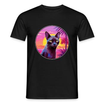 Chat birman race aquarelle dessin animé Kawaii animal de compagnie - T-shirt homme - noir - Devant - AI Model Male 178 light (178cm)