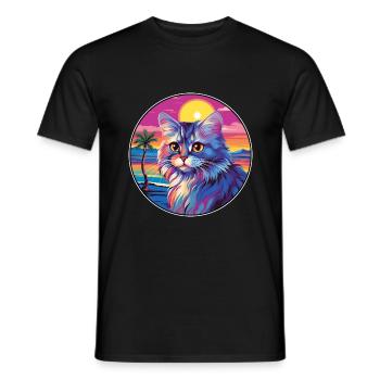 British Longhair Cat Watercolor Cartoon Kawaii - Men's T-Shirt - black - Front - AI Model Male 178 light (178cm)