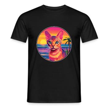 Abyssin Shorthair Chat Aquarelle Dessin Animé Kawaii - T-shirt homme - noir - Devant - AI Model Male 178 light (178cm)