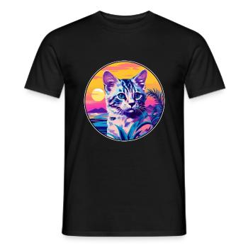 Australische gefleckte Nebelkatze, Aquarell-Cartoon-Haustier - Männer T-Shirt - Schwarz - Vorne - AI Model Male 178 light (178cm)