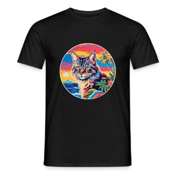 Dessin animé aquarelle chat Bobtail américain Kawaii - T-shirt homme - noir - Devant - AI Model Male 178 light (178cm)