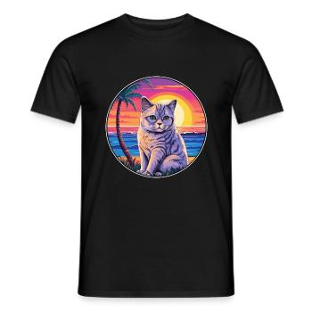 Britische Kurzhaarkatze Aquarell-Cartoon Kawaii - Männer T-Shirt - Schwarz - Vorne - AI Model Male 178 light (178cm)