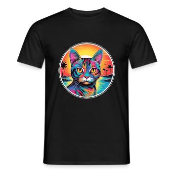 Brasilianische Kurzhaarkatze Aquarell-Cartoon Kawaii - Männer T-Shirt - Schwarz - Vorne - AI Model Male 178 light (178cm)