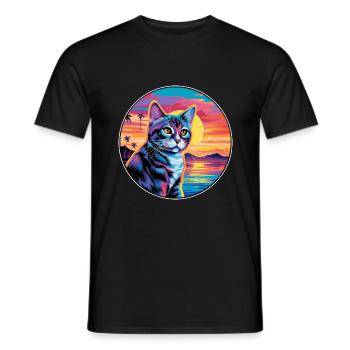 Chypre Chat Race Aquarelle Dessin Animé Kawaii Pet - T-shirt homme - noir - Devant - AI Model Male 178 light (178cm)