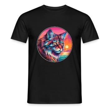 Eurasischer Luchs Katzenrasse Aquarell Cartoon Kawaii - Männer T-Shirt - Schwarz - Vorne - AI Model Male 178 light (178cm)
