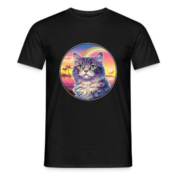 Highlander Katze Rasse Aquarell Karikatur Kawaii Haustier - Männer T-Shirt - Schwarz - Vorne - AI Model Male 178 light (178cm)