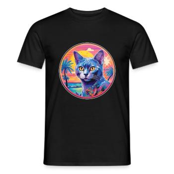 Race de chat bleu russe aquarelle dessin animé Kawaii - T-shirt homme - noir - Devant - AI Model Male 178 light (178cm)