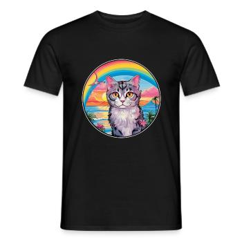 Selkirk Rex Katzenrasse Aquarell Cartoon Kawaii - Männer T-Shirt - Schwarz - Vorne - AI Model Male 178 light (178cm)