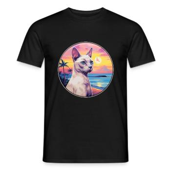 Tonkinois Chat Race Aquarelle Dessin Animé Kawaii Animal De Compagnie - T-shirt homme - noir - Devant - AI Model Male 178 light (178cm)