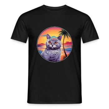 Anglais Argent Chat Race Aquarelle Dessin Animé Kawaii - T-shirt homme - noir - Devant - AI Model Male 178 light (178cm)