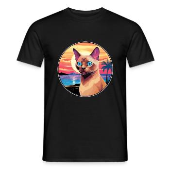 Chat birman européen aquarelle dessin animé Kawaii - T-shirt homme - noir - Devant - AI Model Male 178 light (178cm)