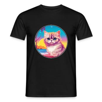 Exotische Kurzhaarkatze Aquarell Cartoon Kawaii - Männer T-Shirt - Schwarz - Vorne - AI Model Male 178 light (178cm)