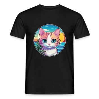 Hantilly Tiffany Katze Aquarell Cartoon Kawaii - Männer T-Shirt - Schwarz - Vorne - AI Model Male 178 light (178cm)