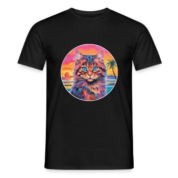 Laperm Chat Race Aquarelle Dessin animé Kawaii Pet - T-shirt homme - noir - Devant - AI Model Male 178 light (178cm)